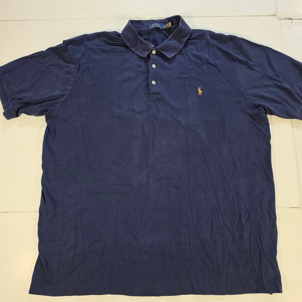 Polo Ralph Lauren Shirt Mens 2XLT Navy Blue Vertical Textured Knit Polo Tall - Picture 2 of 8